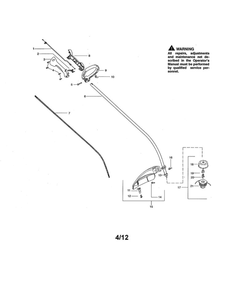 Drive Shaft/Handle/Shield Diagram and Parts List for XT260 Type 3 Weed Eater Trimmer